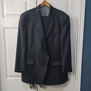 Hart Schaffner Marx Gold Trumper Charcoal Pinstripe Suit Pleated Cuffed Pant 50R